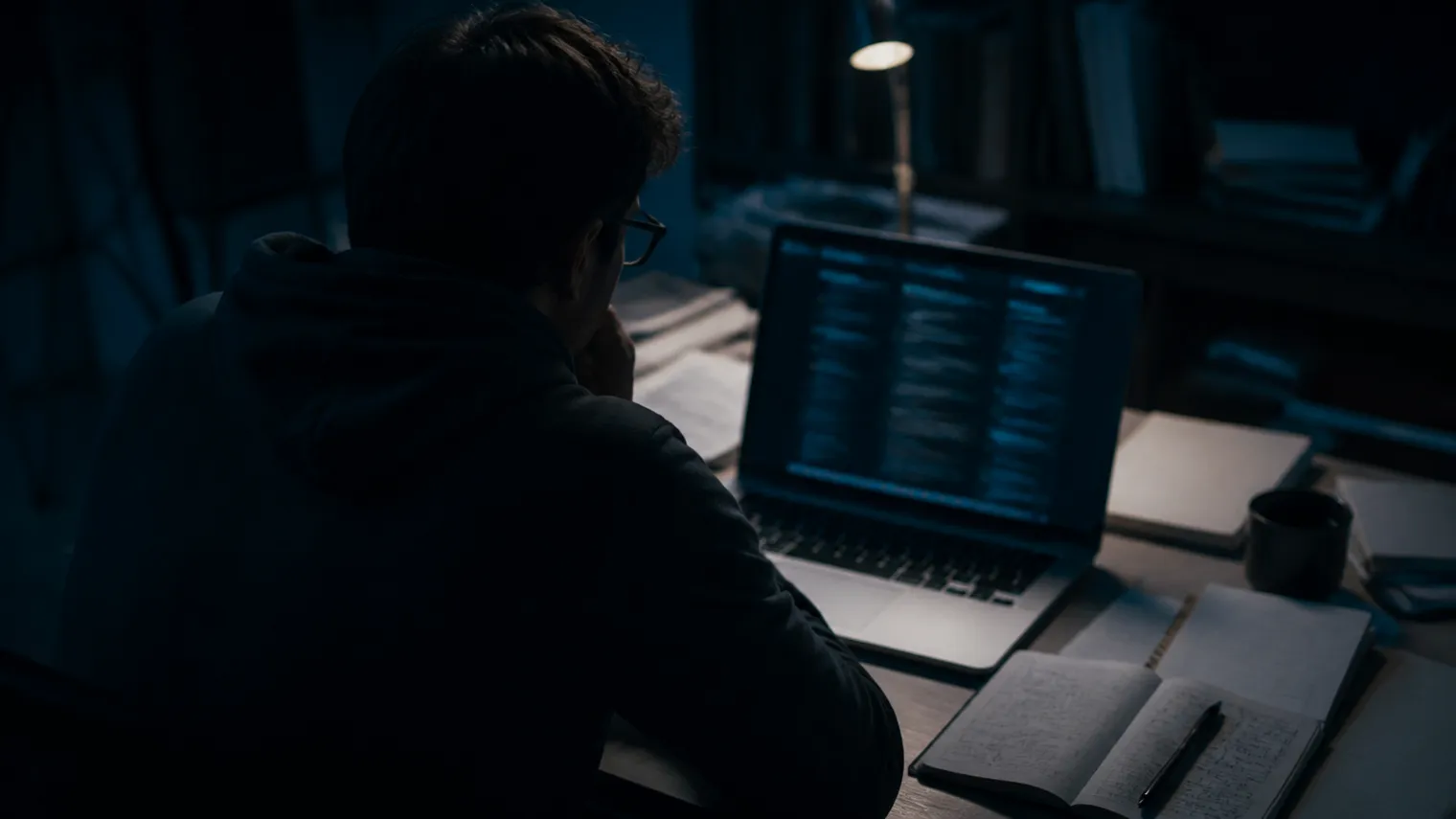 A researcher is focused on navigating dark web search engine results on a laptop.