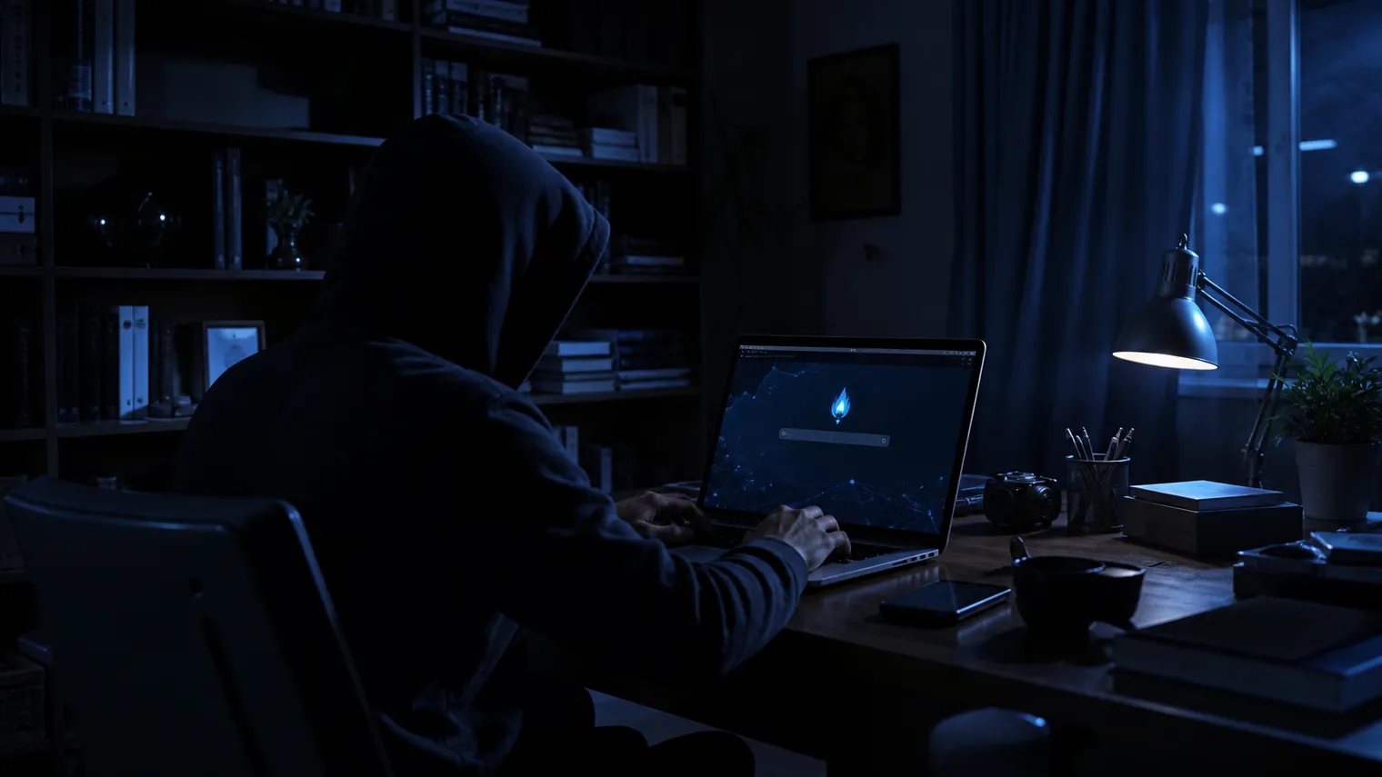 A user engaging with the Torch search engine in a cozy study room.